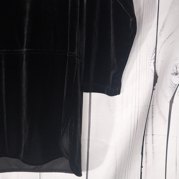 Lauren Ralph Lauren Tunic Velvet Top Black Stretch Keyhole Droptail Size L - Picture 2 of 12